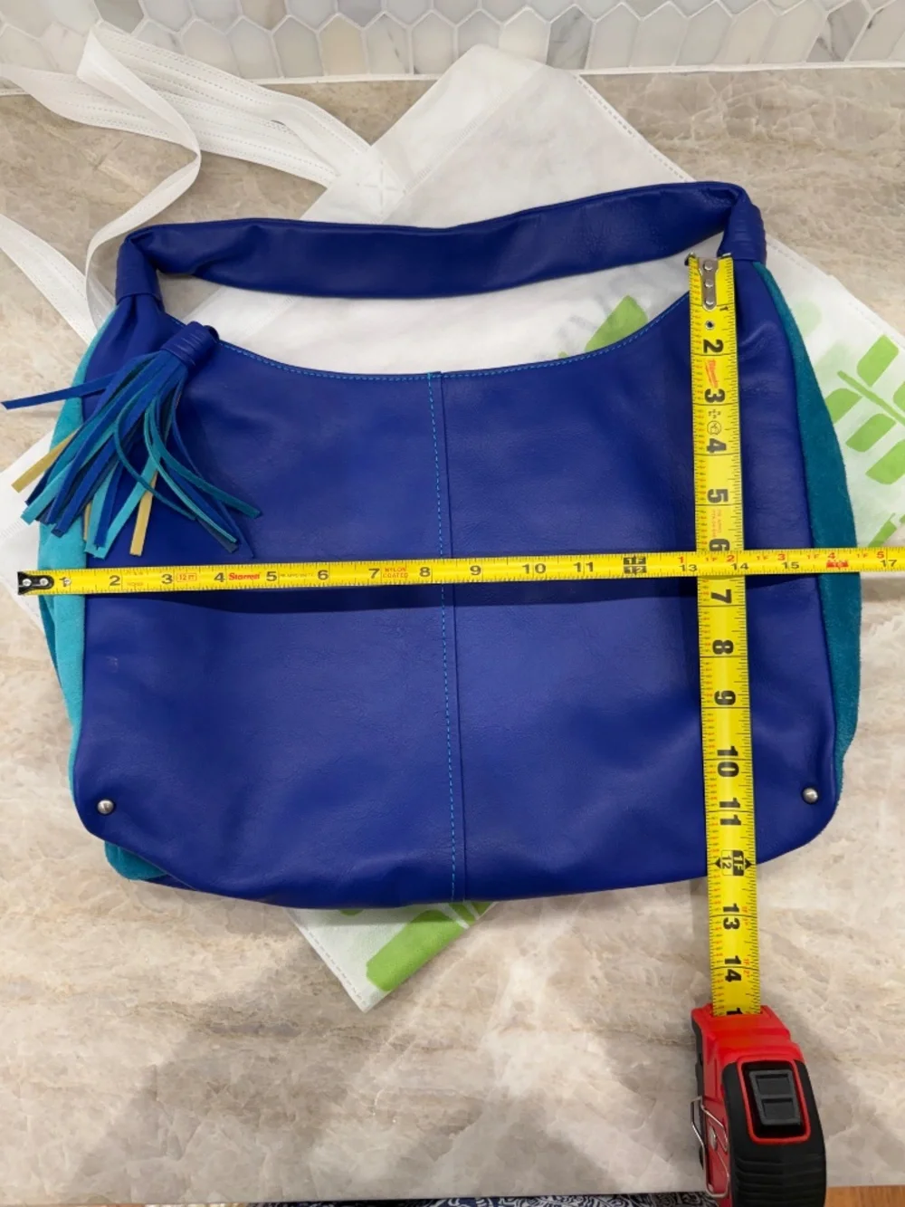 Mywalit Bag Royal Blue Leather with turquoise suede side panels, MINT